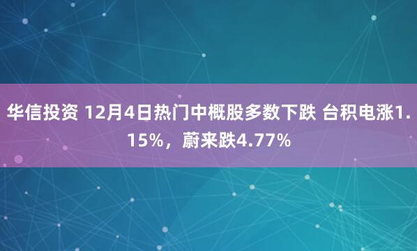 华信投资 12月4日热门中概股多数下跌 台积电涨1.15%,蔚来跌4.77%